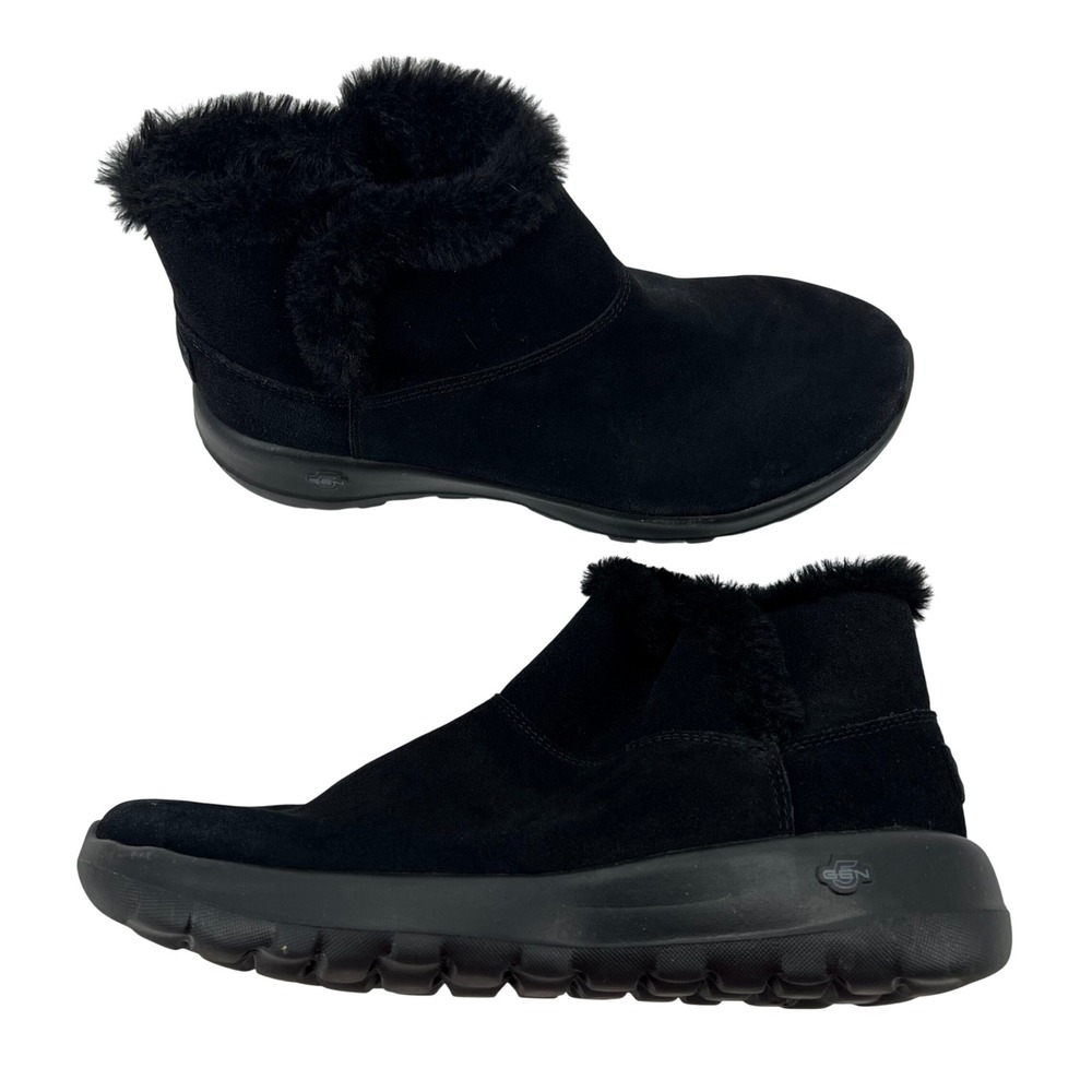 Skechers On The Go Joy Black Suede Faux Fur Ankle Boots 15501 Womens 8.5 BBK